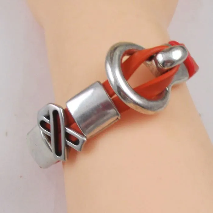 Woman's Orange Awareness Flat Leather Bracelet