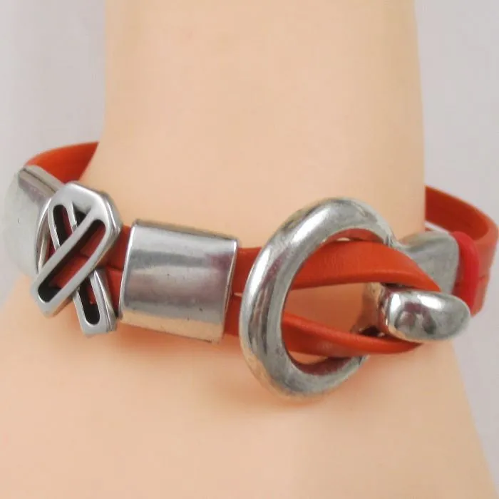 Woman's Orange Awareness Flat Leather Bracelet