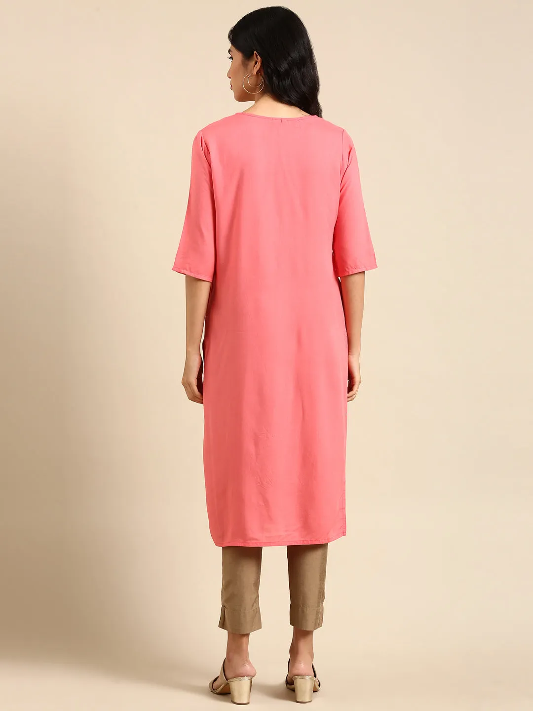 Women's Coral Solid Straight Kurta