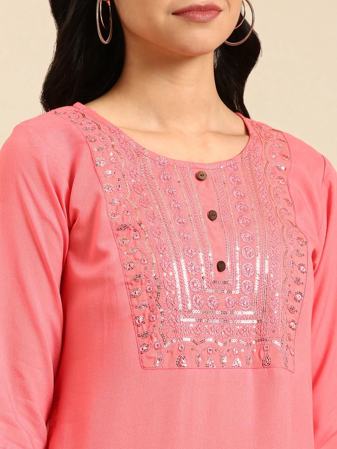 Women's Coral Solid Straight Kurta