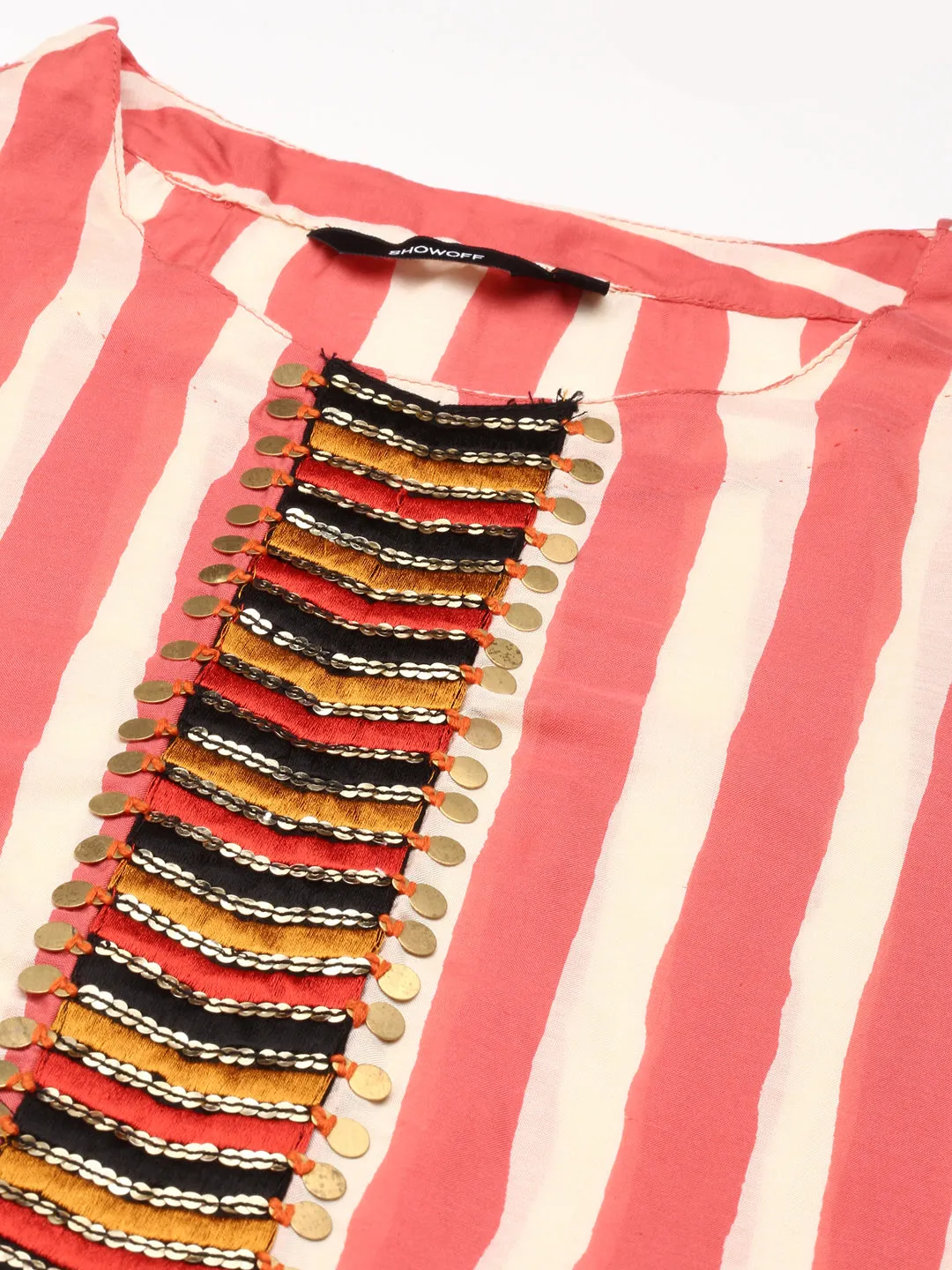 Women's Coral Striped Straight Kurta