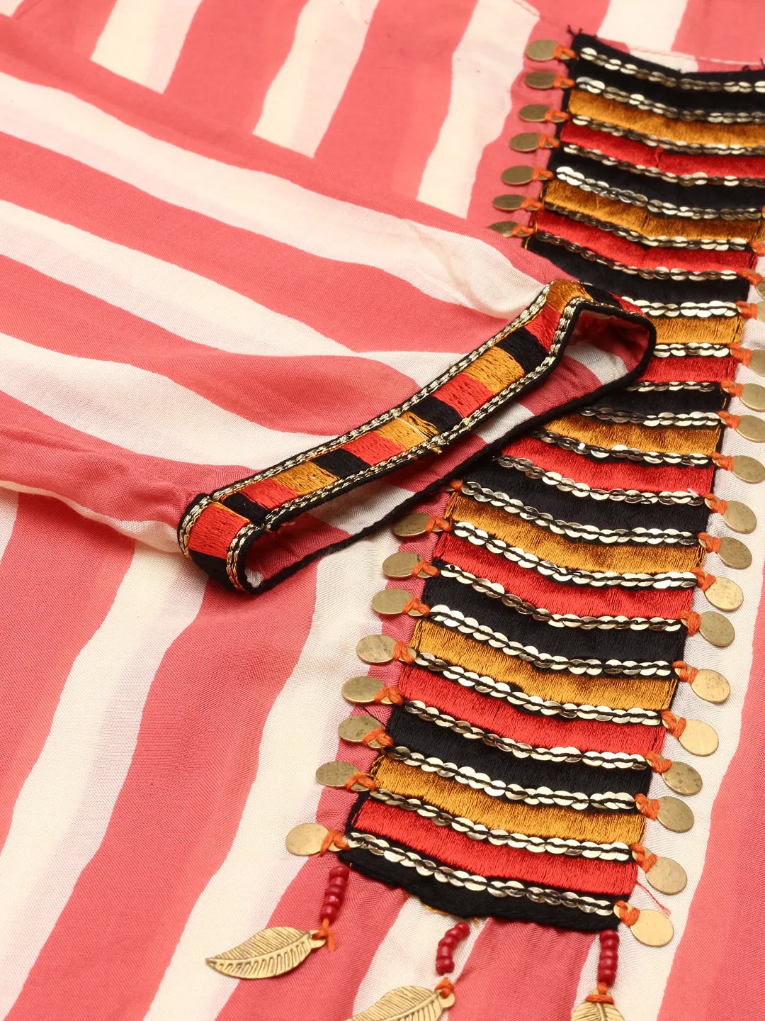 Women's Coral Striped Straight Kurta