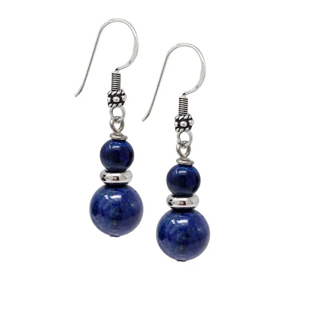 Womens Earrings, Handmade Natural Lapis Lazuli Gemstone with 925 Sterling Silver Drop Earrings