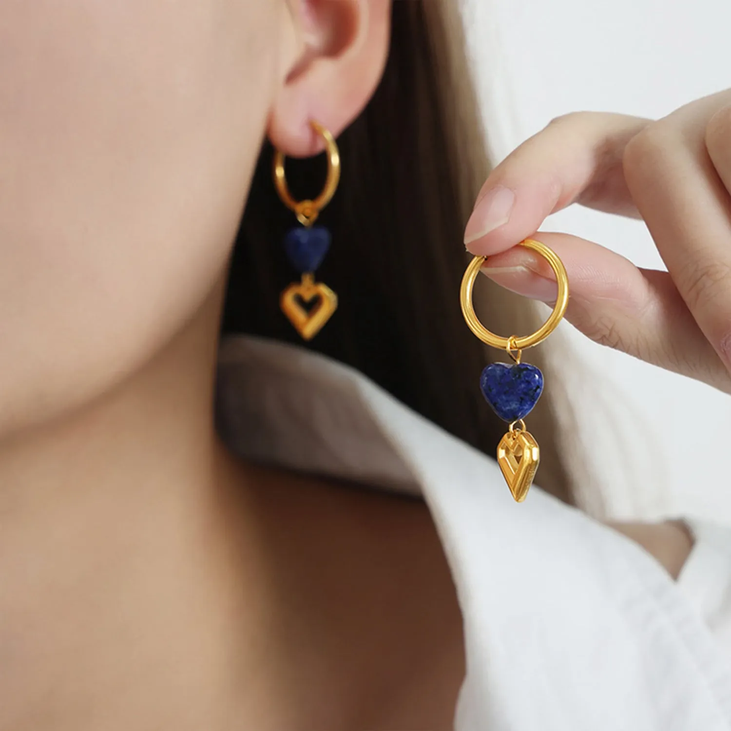 Women's Lapis Lazuli Heart Earrings