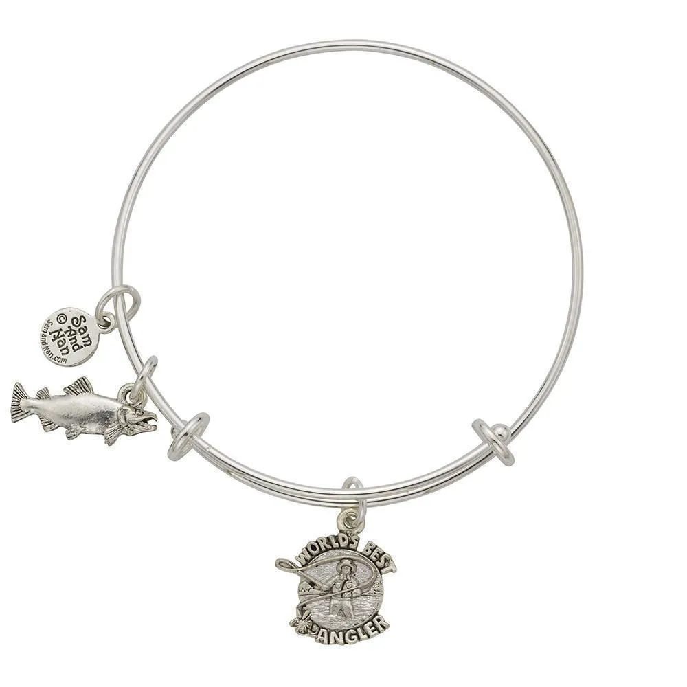 World's Best Angler Salmon Charm Bangle Bracelet