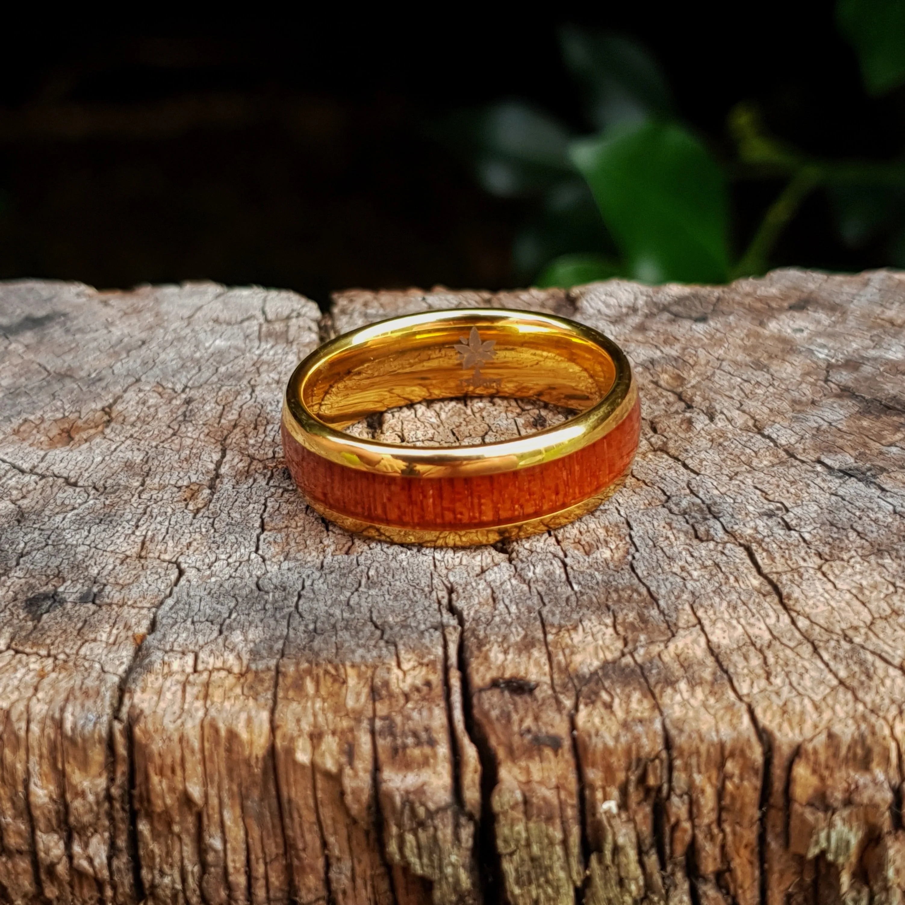 Yellow Gold & Wood Inlay Tungsten Wedding Ring (8mm)